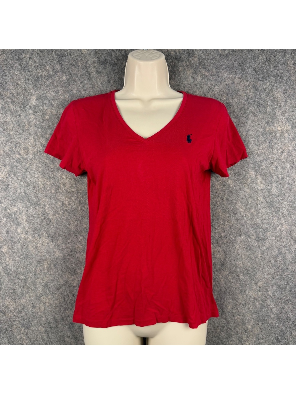 Ralph Lauren Sport V Neck Fitted T Shirt Red Navy Blue Women Size Medium 918